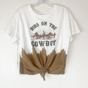 Shyanne Shirt Womens Medium‎ Dibs on the Cowboy Tie Knot Front Tee Western Boho